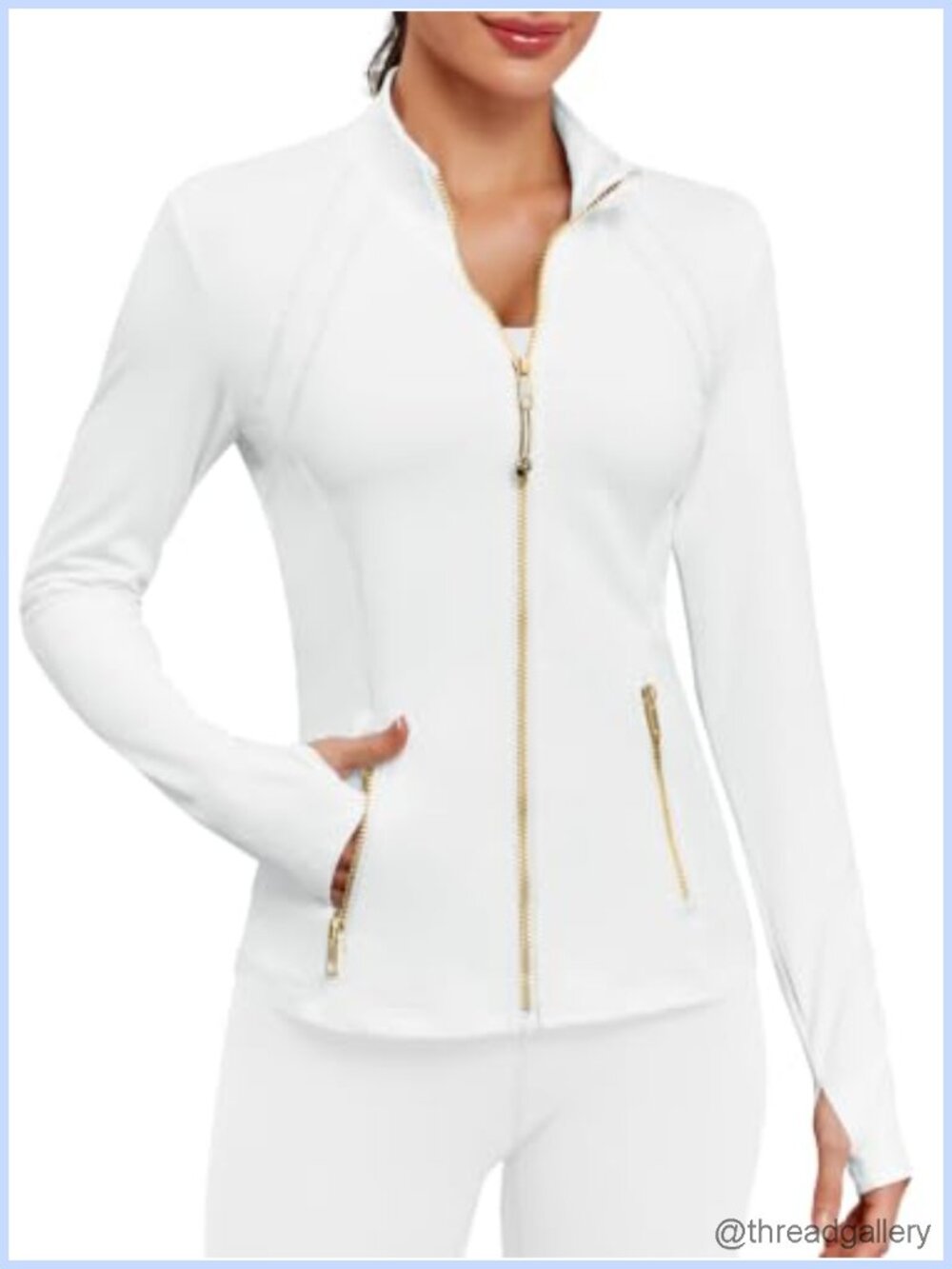 Women Fitted Zip Up Athletic Track Jacket Running Workout Coat